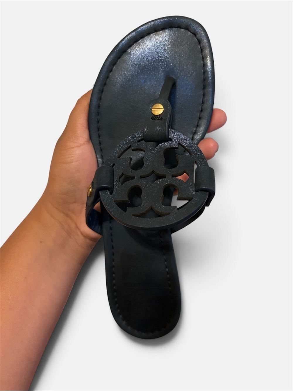 Tory Burch Leather Logo Thong Sandal with Gold Stud